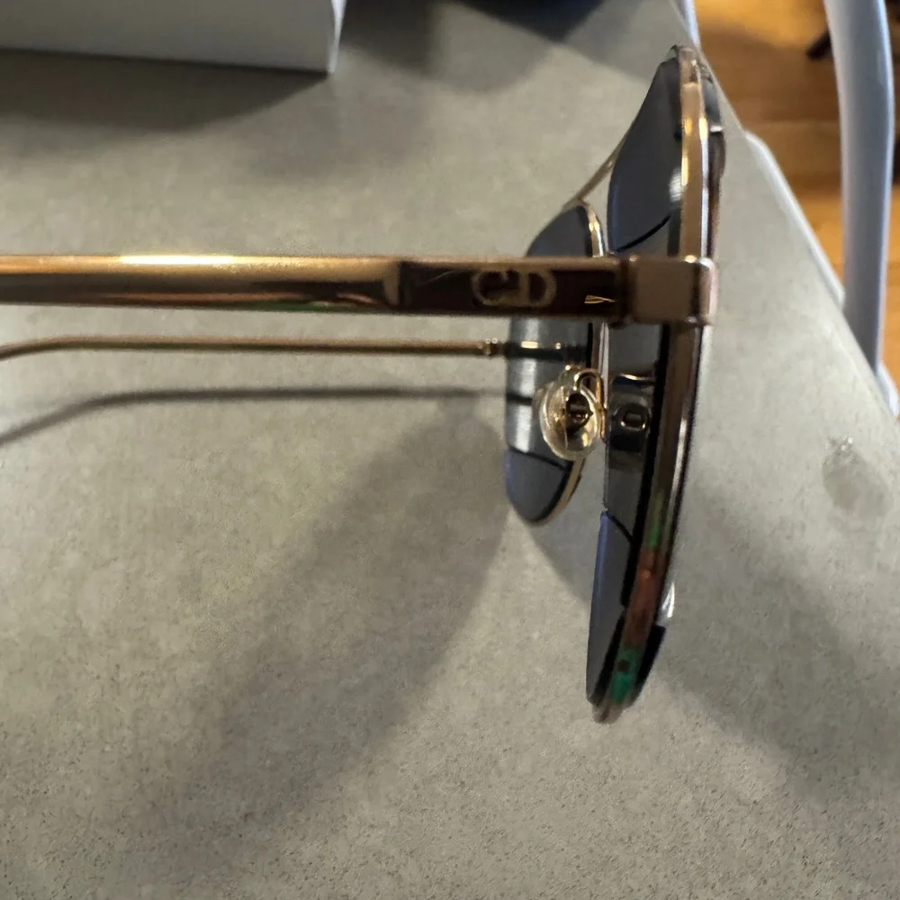 Dior Gold Metal Aviator Sunglasses with Blue Lenses - Picture 4 of 7